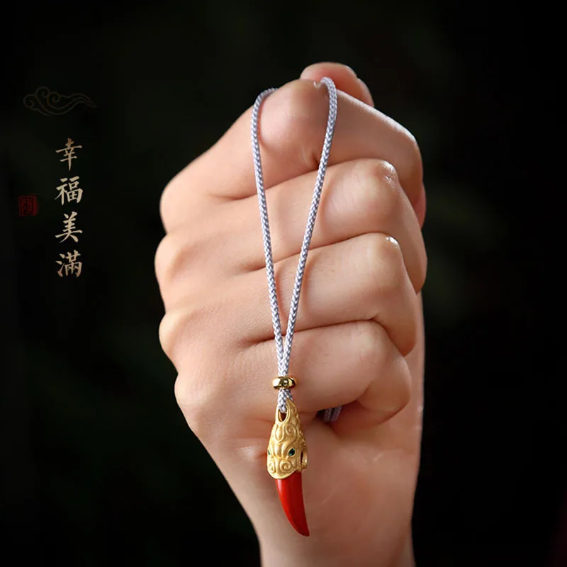 S925 الفضة البطانة الذئب الأسنان الرجال قلادة قلادة النساء #2