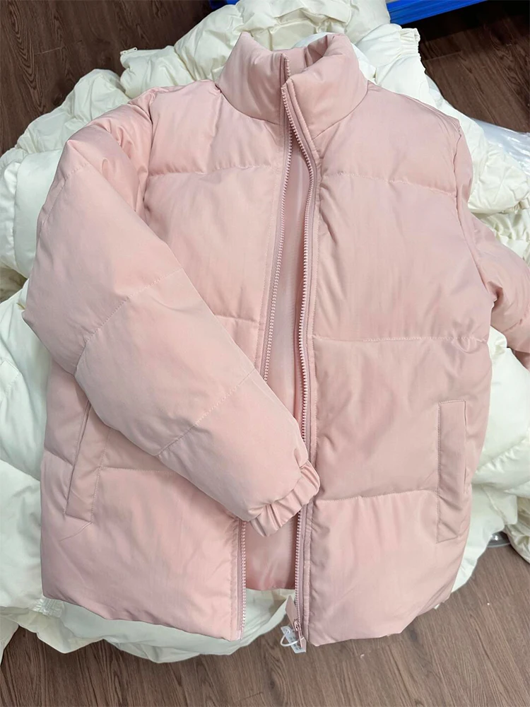 Women\'s Pink Parka Jacket Overcoat 90s Vintage Warm Hoodies Bread Coat Korean Harajuku Turtleneck Padded Jacket Clothes Winter