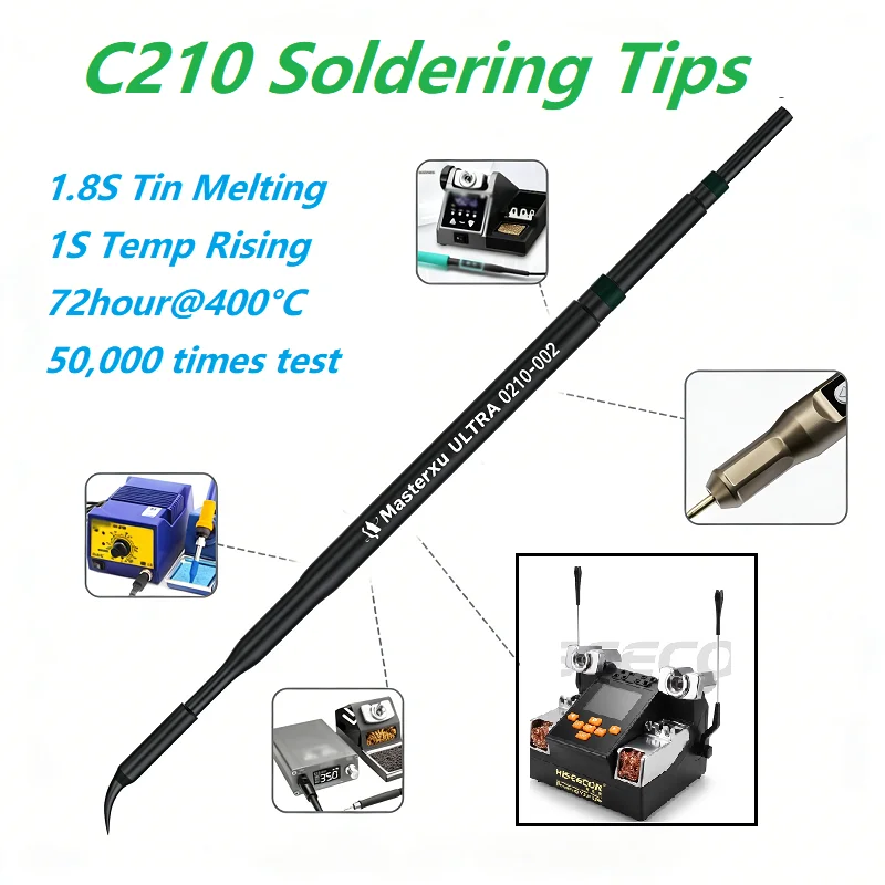 HISEECON C210 Black Soldering Iron Tips Anti Oxidation Long Service Life Replacement Tips for Mobile Phone Mainboard Repair Work