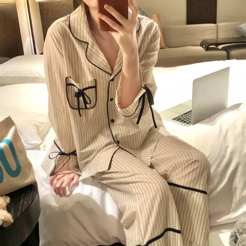 Fashionable and Fresh Women's Long Sleeved Long Pants Pajamas Spring New Cute and Sweet Girl Set Comfortable Student Home Clothe 3