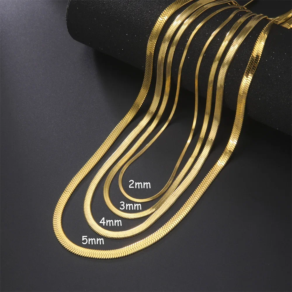 PVD Gold Plated 316L Stainless Steel Necklace 2 3 4 5mm Width Snake Chain Necklace for Women Accessories Wholesale