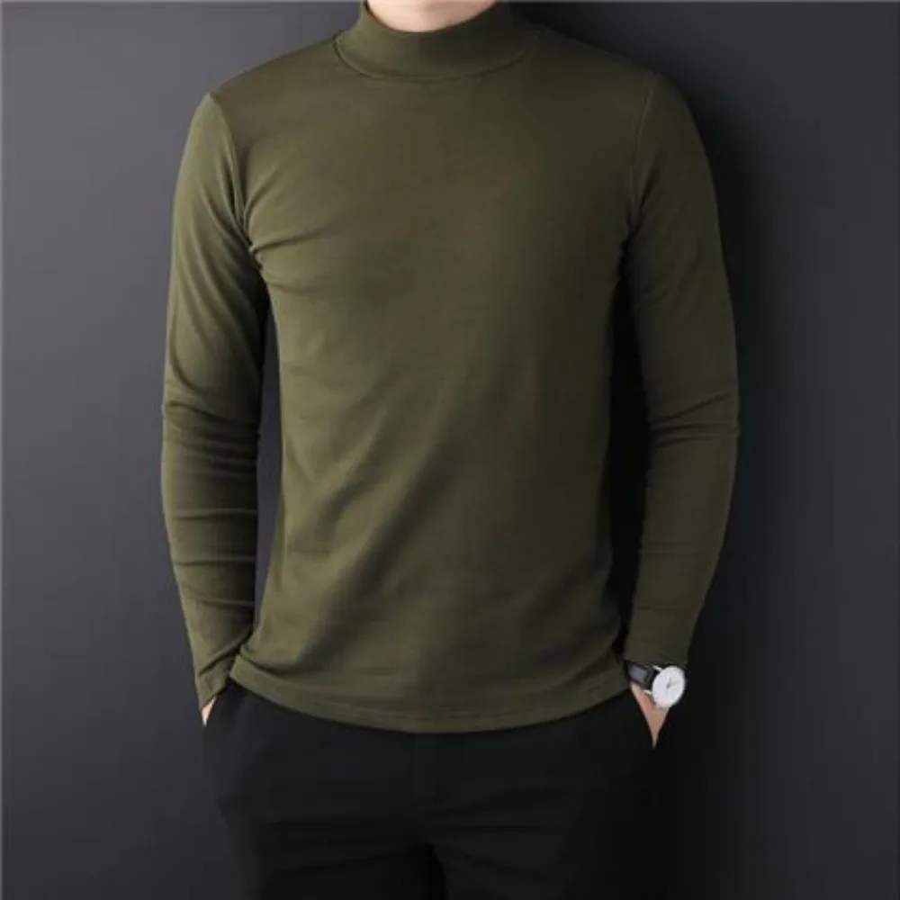 Men\'s Turtleneck T-Shirts Tops Full Sleeves Solid Color Thermal Winter Clothing Autumn Undershirt High Collar Golf Wear T-shirt