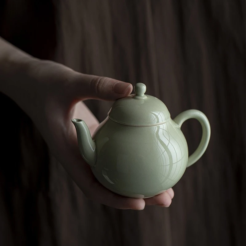 Handmade Celadon Ceramic Kung Fu Tea Pot with Built-in Ball Filter for Home Tea Brewing Single Teapot Gift