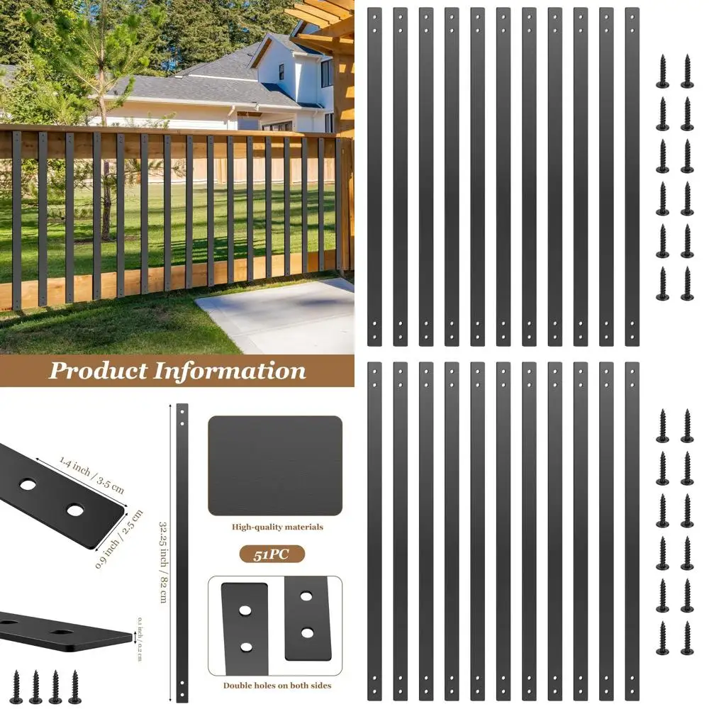 Eixos de deck de ferro fundido para serviço pesado, 32,25-51 polegadas, 51 pacotes, balaústres planos e retos com parafusos para deck de escada ao ar livre e varanda