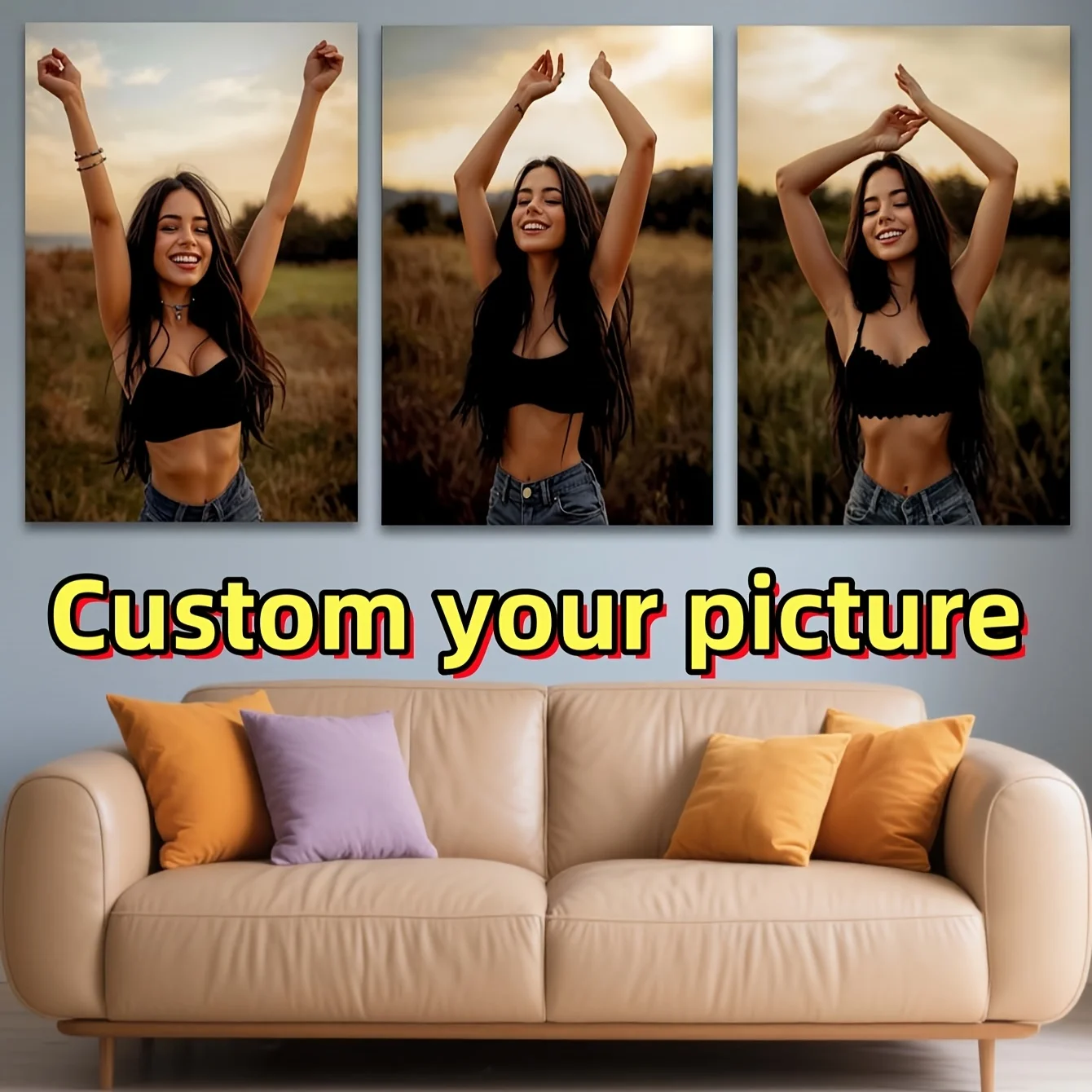 3pcs Custom Photo Canvas Art Set Personalized Couple's Gift Home & Office Decor Frameless Artwork for Memorable Gifts