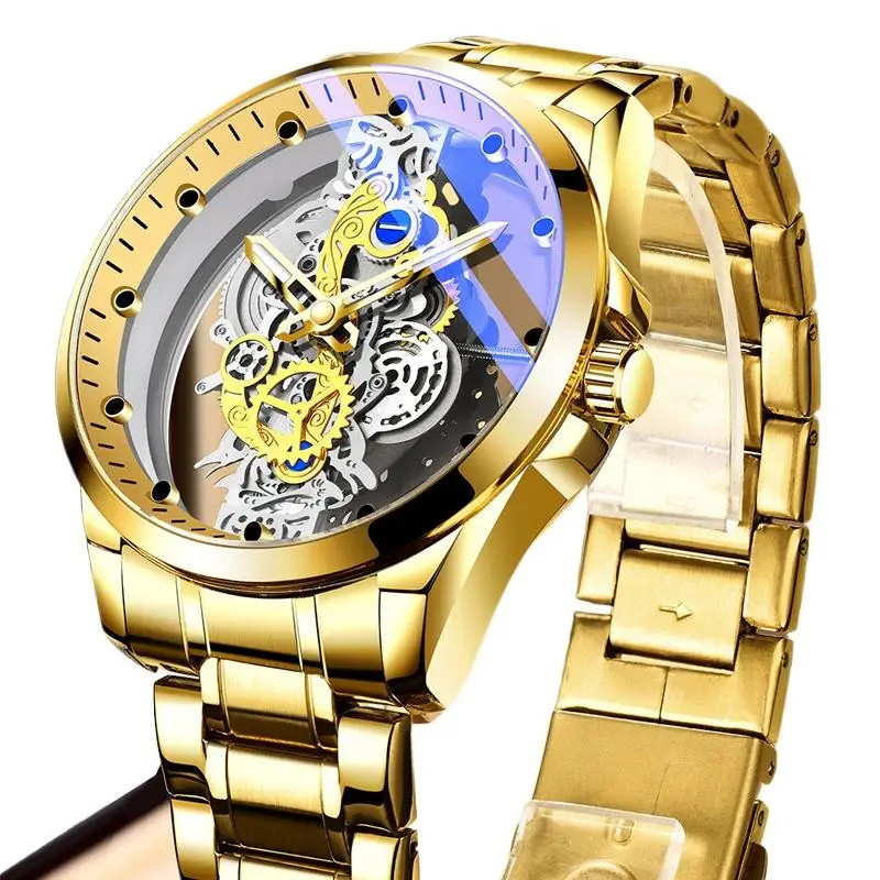 Men's Quartz Watch Double Sided Transparent Hollow Men Watches Waterproof Luminous Male Wristwatch For Daily Wear Outdoor Sports