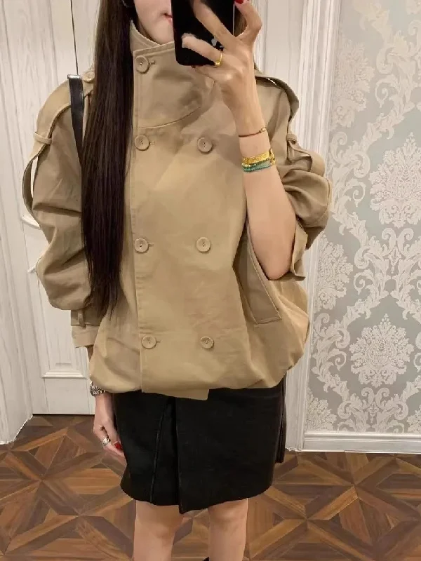 Women's Gentle Style Double-Breasted Coat Outerwear Autumn Winter Small Design Sensation Fashionable Youthful Open Cardigan Top