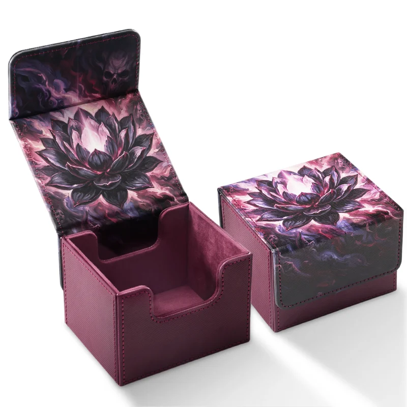 Card Deck Box,Lotus Pattern Print Trading Card Storage Box Holds 120+ Sleeved Cards ,PU Leather,Fits for CCG/PTCG/Sports Card