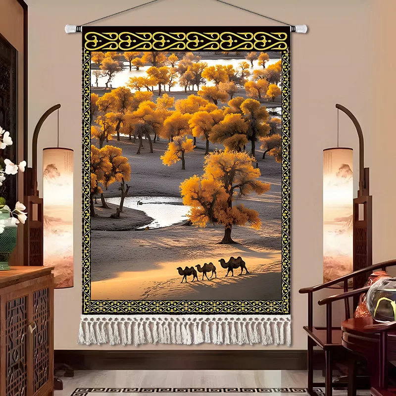 Modern Simple Light Luxury Living Room Scenery Natural Scenery Cow Camel Xinjiang Vertical Hanging Cloth Wall Art Poster Canvas