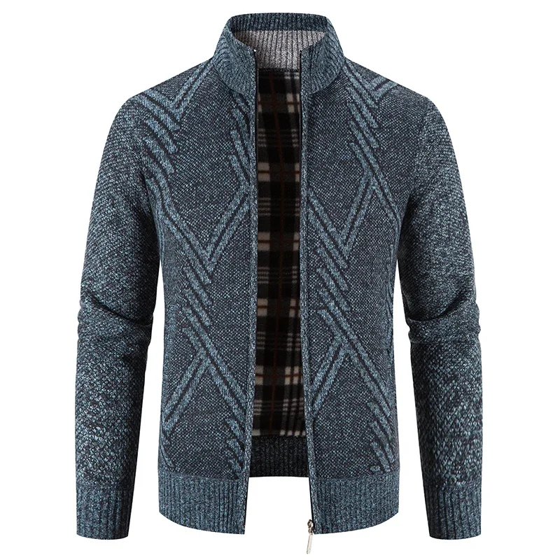 2023Autumn Winter Jacket Men Coats Casual Stand Collar Zip Solid Color Sweater Men Slim Fit Thick Warm Fleece Knitting Pullovers