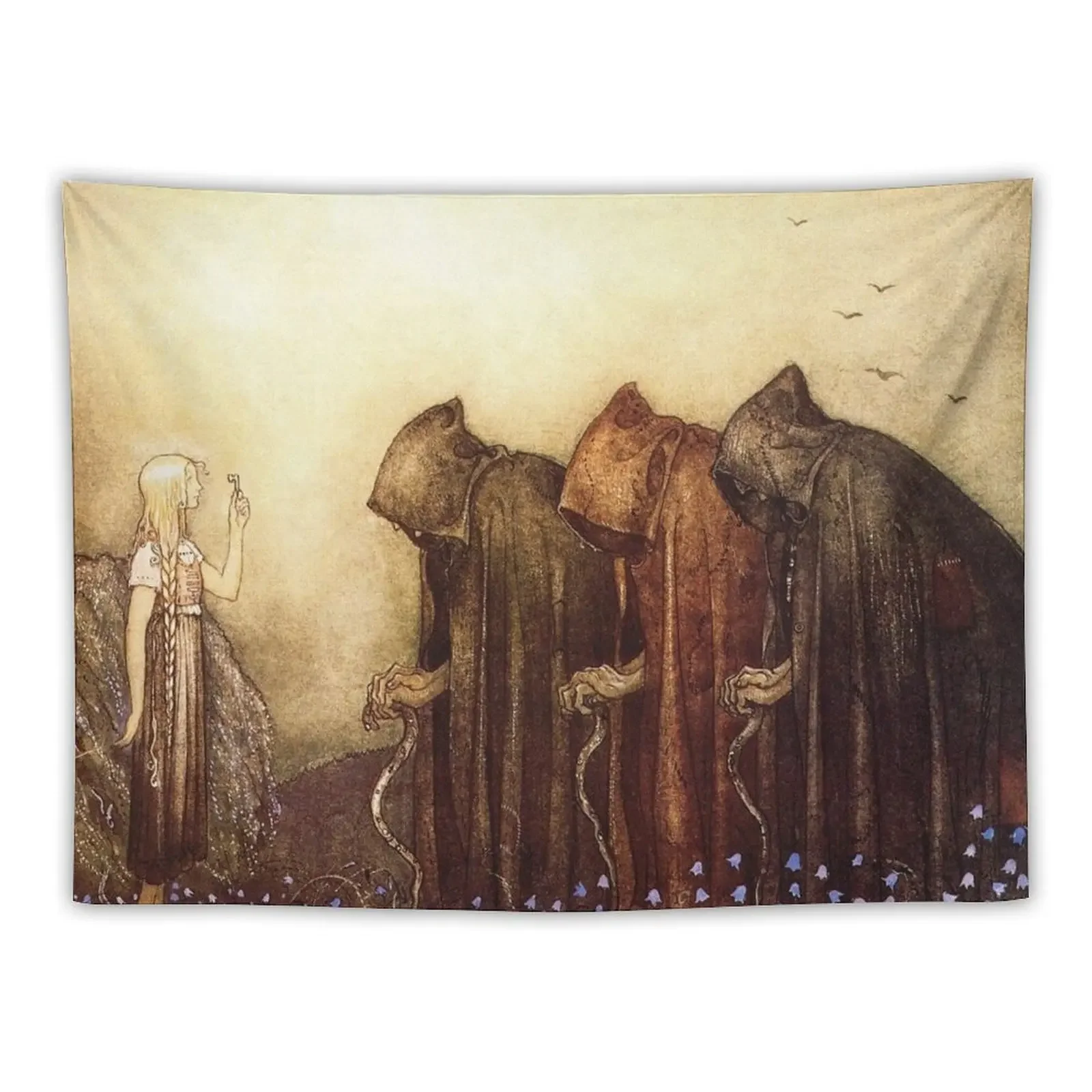 “The Golden Key” Watercolor by John Bauer Tapestry Cute Room Decor Wall Carpet Tapestry