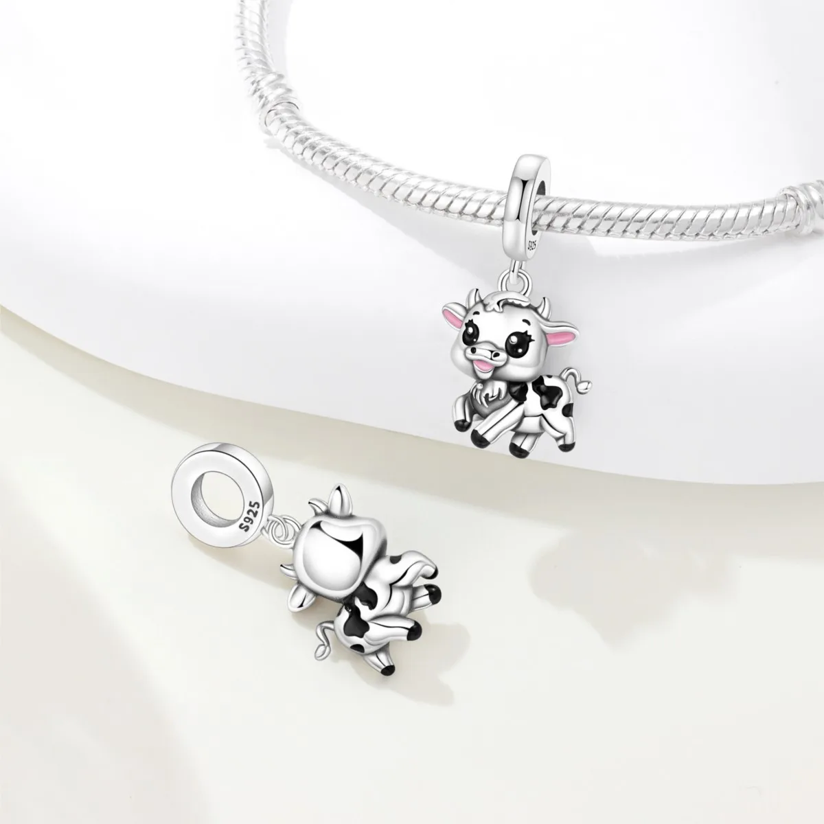 MISEFF S925 Sterling Silver Charm Cute Animals Pink Bear Koala Deer Pendant Fit Original Bracelet DIY Jewelry Making Women Gift