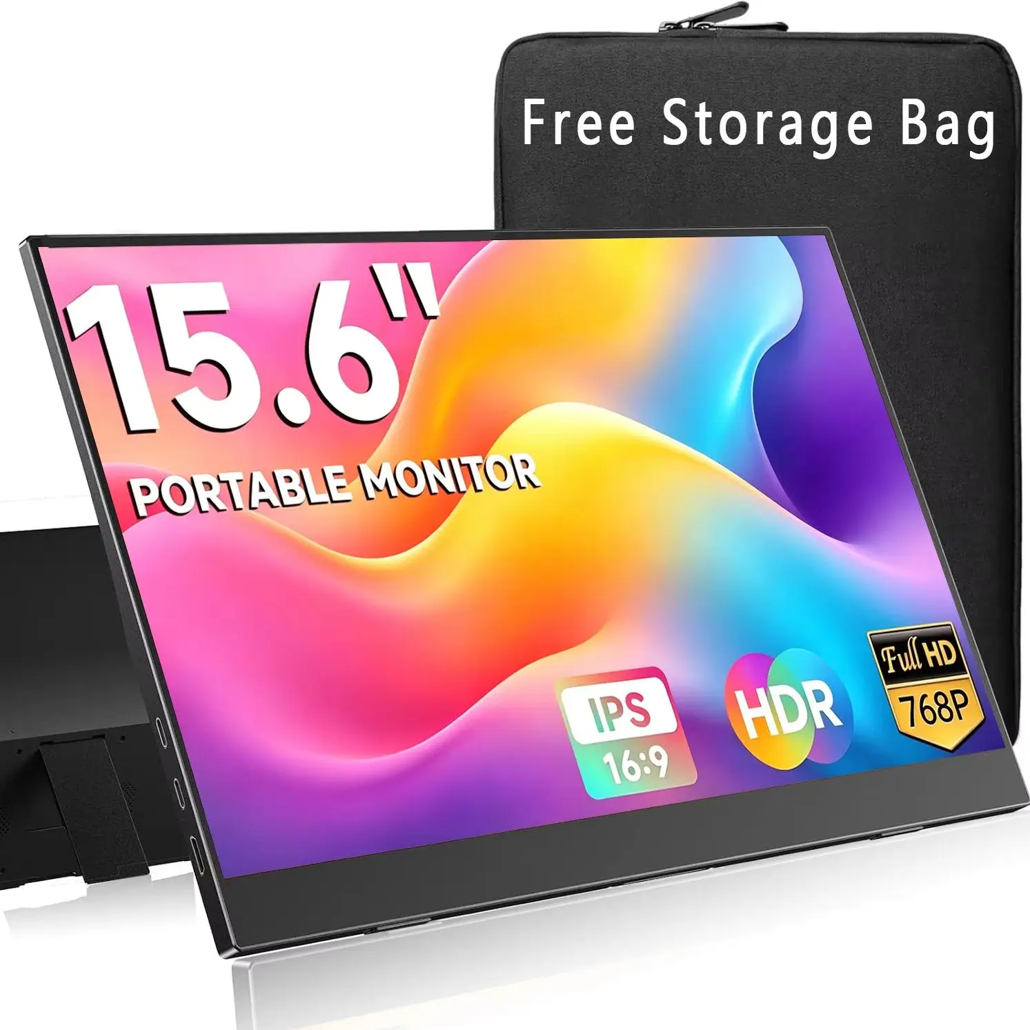 15.6 Inch Portable Monitor 1366*768 HD IPS 72% SRGB VESA Type-C HDMI External Secondary Display for Laptop Smartphone Switch