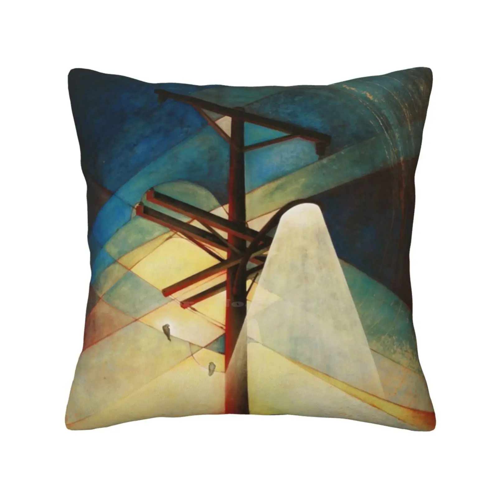 Earth Bound Power #4 Funny Cute Decor Square Pillowcase Painted Power Acrylic God Man Lines Birds Color