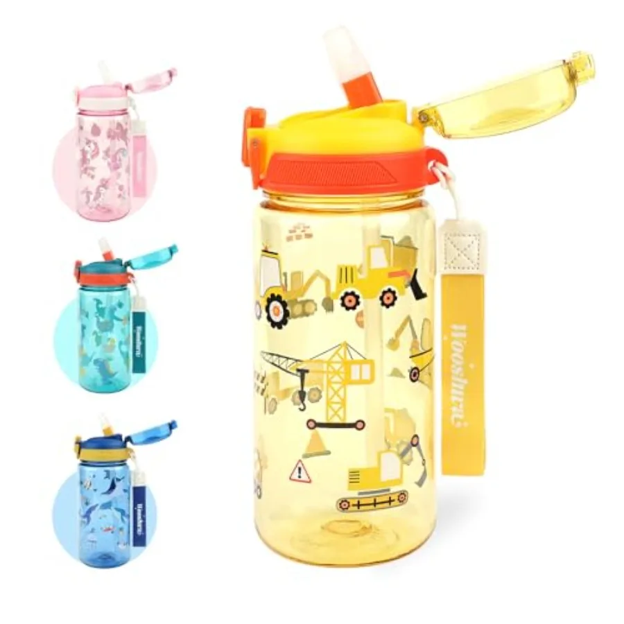 

Water Bottle for School or Travel, Durable Plastic Water Bottle with Silicone Straw and Pop-Up Spout Cover, BPA Free Dishwasher