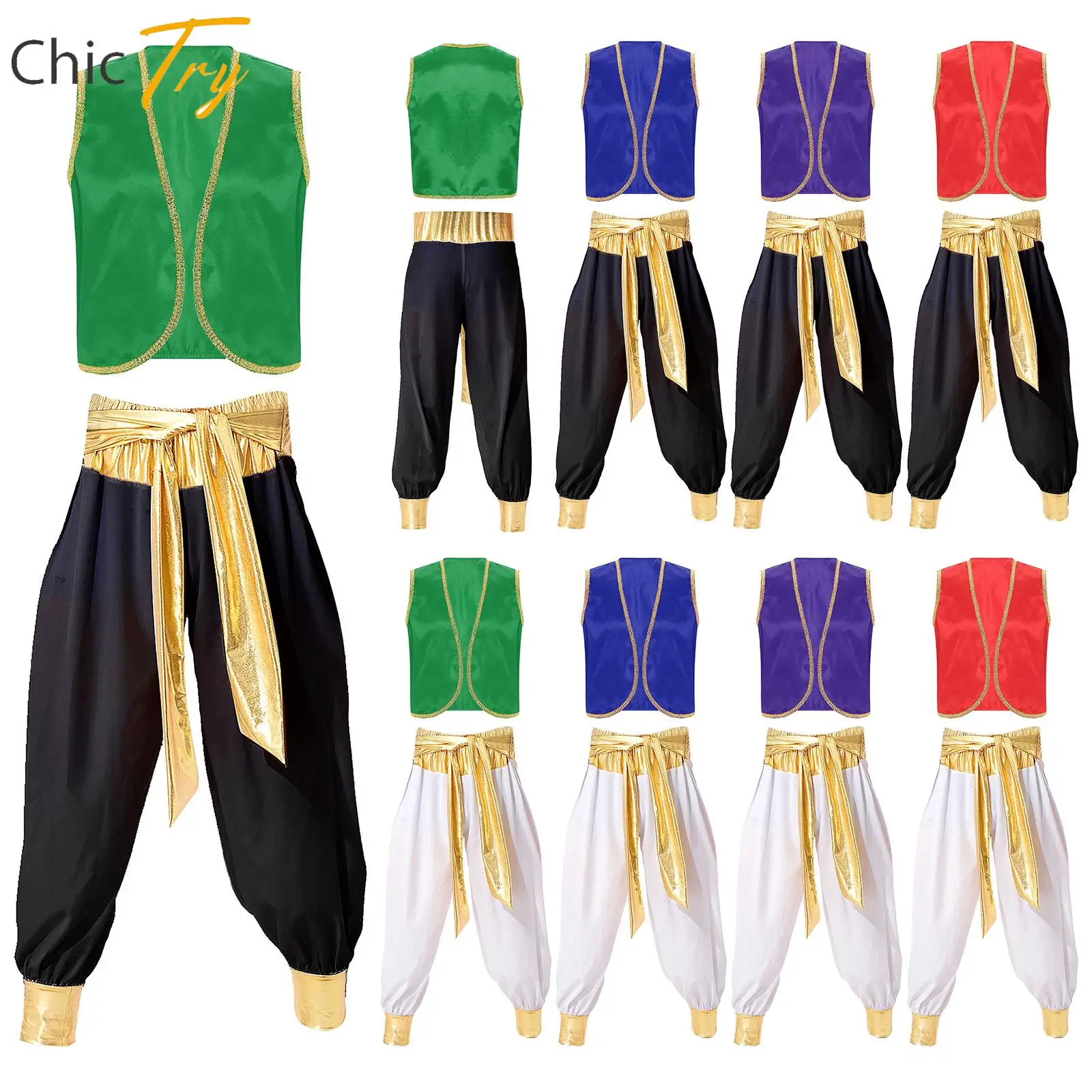 

Mens Indian Arabian Arab Prince Role Play Open Front Waistcoat Pants Set Halloween Carnival Party Cosplay Stage Performance Sets