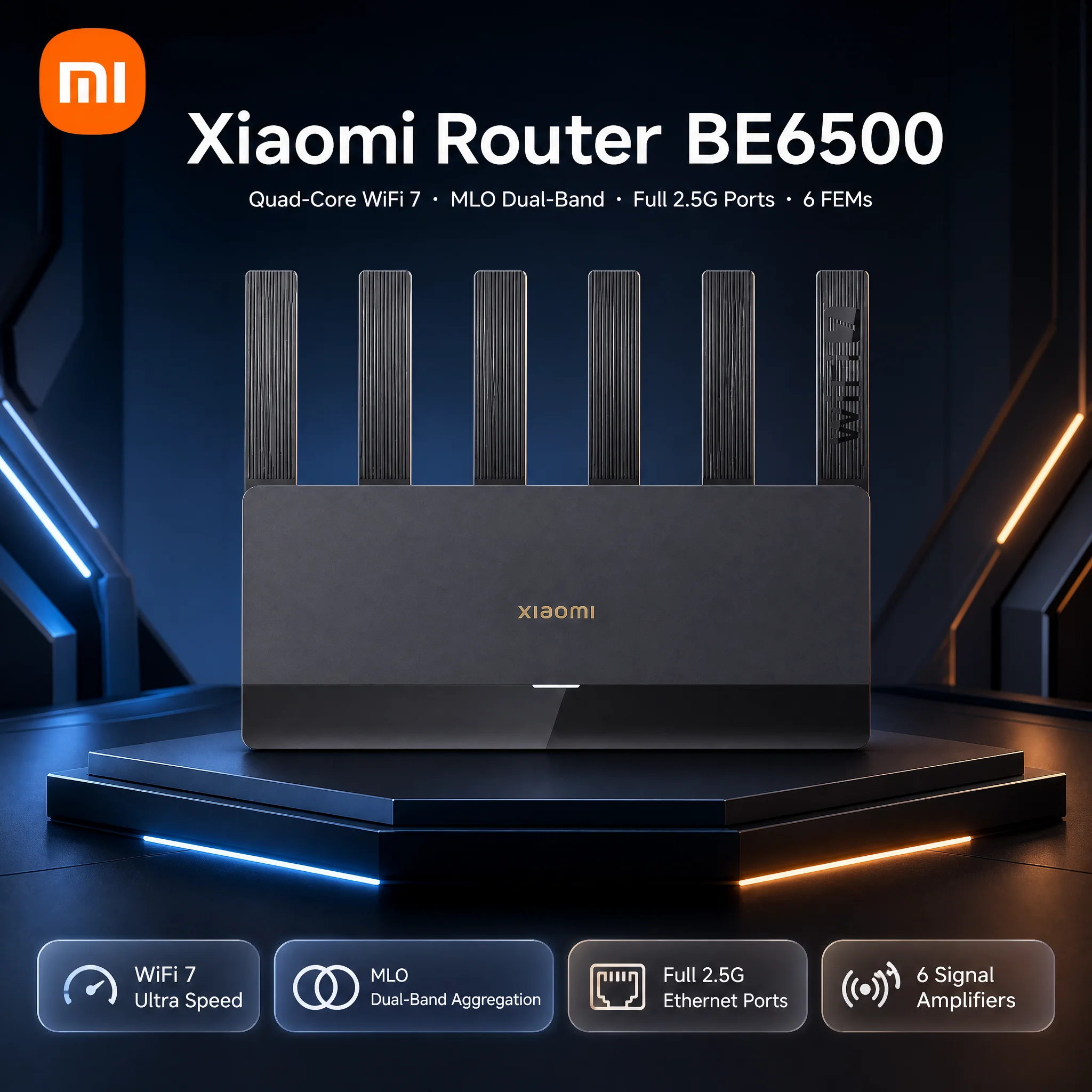 Xiaomi Router BE6500 WiFi7 Quad Core 2.5G Ethernet Port MLO Dual Band Aggregation Mesh 6 Signal Amplifier Home Wireless Router