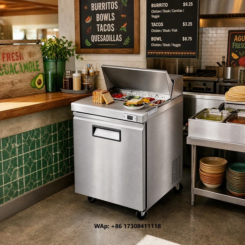 Factory Supply Salad Pizza Prep Table Refrigerated Salad bar Refrigerator Stainless Steel Chiller for Hotel Catering Project