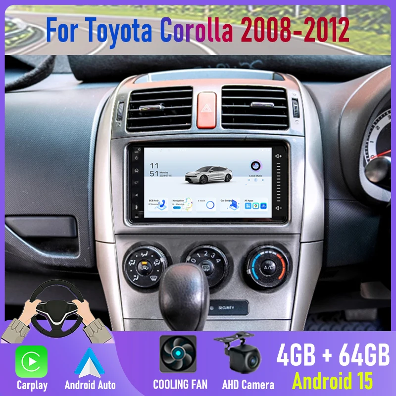 

7'' For Toyota Corolla 2008-2012 Car Radio Android 15 Carplay GPS Bluetooth 2DIN Head Unit with Reversing Camera FM Bluetooth