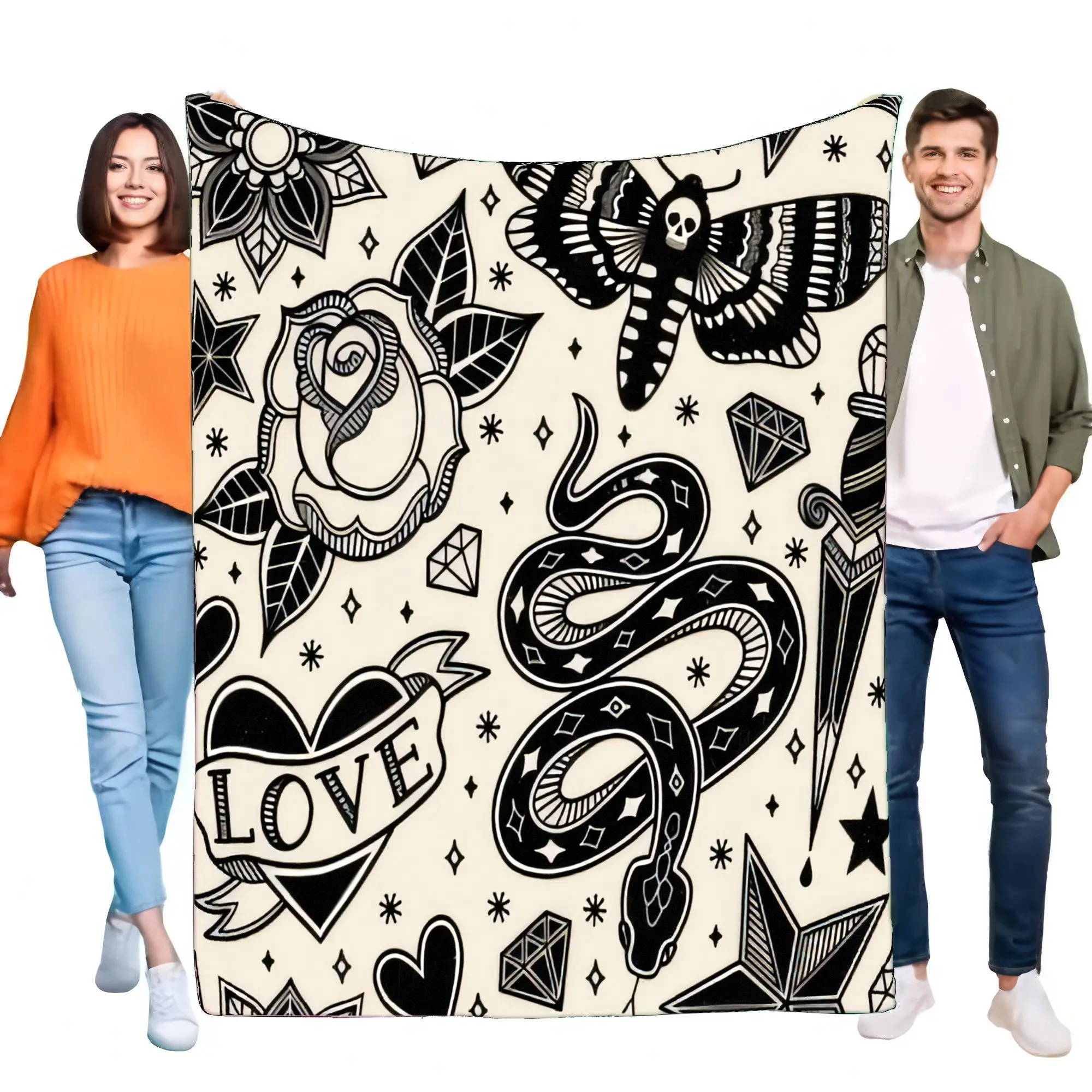Vintage-Inspired Tattoo Blanket Cozy Soft Throw for Home Decor Perfect Gift for Art Lovers and Unique Style Enthusiasts
