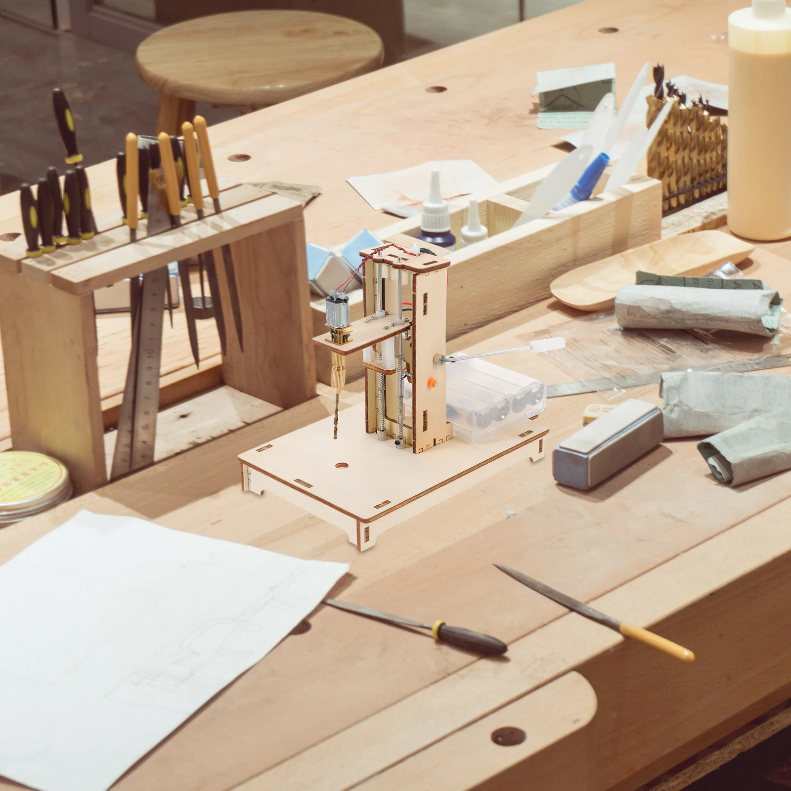 

DIY Mini Drill Press Kit Small Table Drill Educational Craft Tool for Home Office Travel Use Mini Desktop Drilling Machine