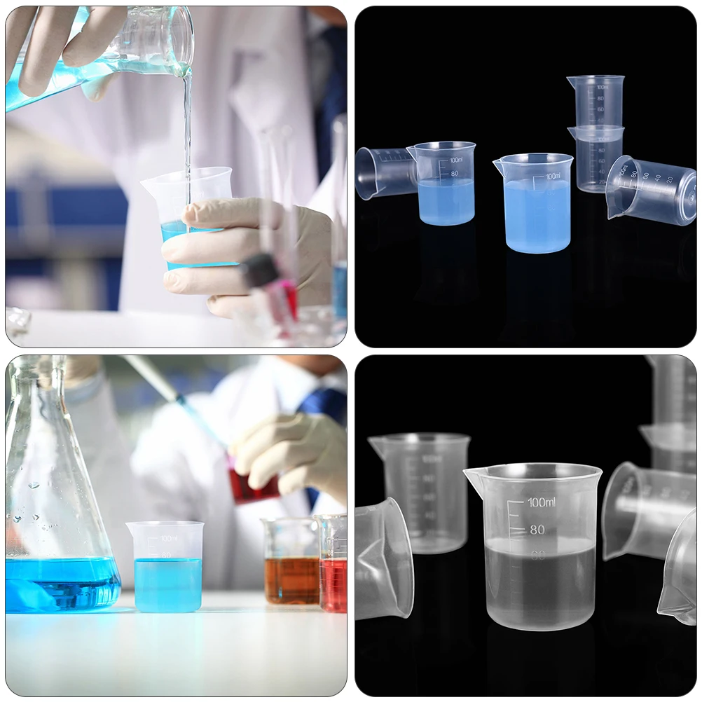 

10pcs 100mL Plastic Measuring Cups Transparent Beakers PP Laboratory Kitchen Clear Scale Lines Wide Mouth Easy Clean