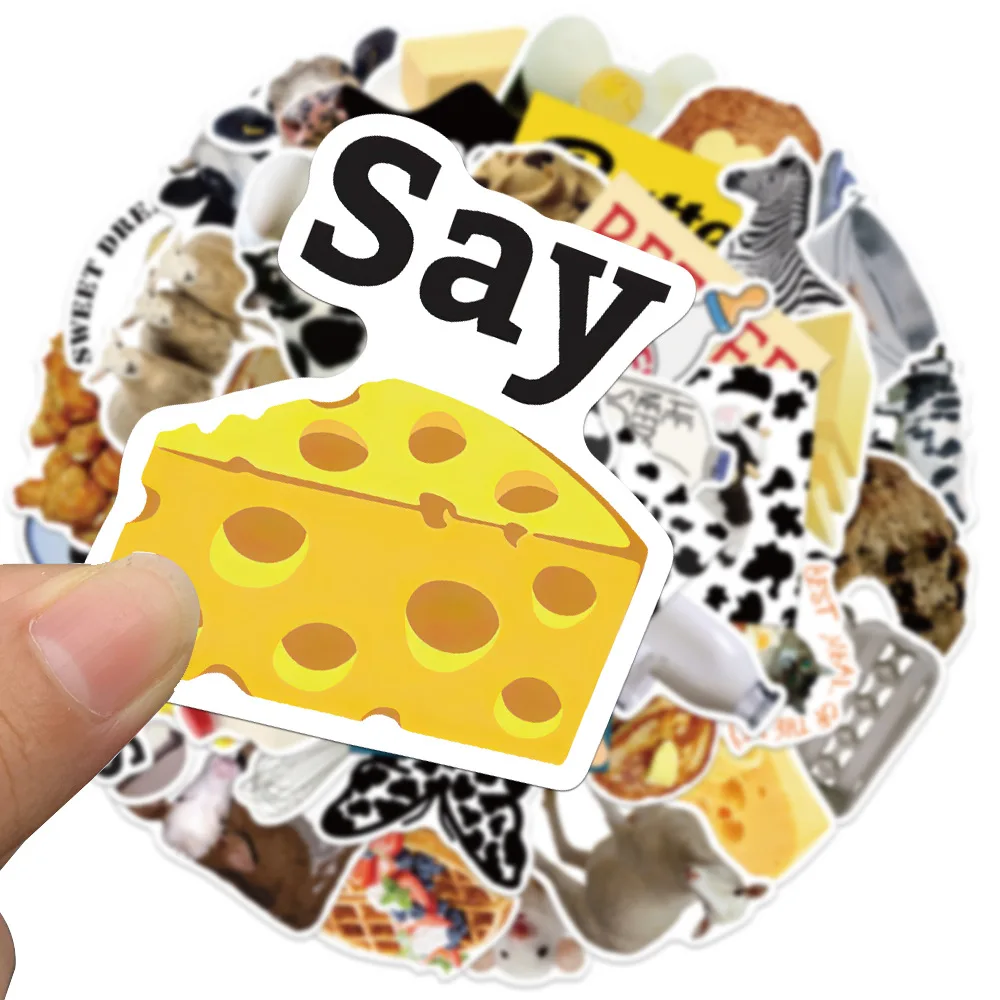 50 Pieces Milk Cow Butter Cheese Cartoon Notebook Sticker, Waterproof Personalized Suitcase, Refrigerator, Scooter Sticker