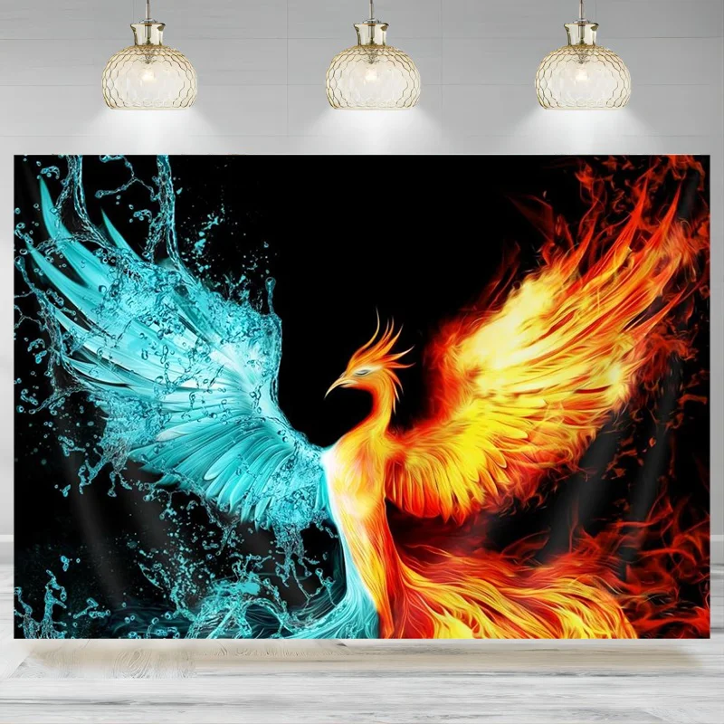 Fantasy Phoenix Water Ice Fire Rising Phoenix Animal Anime Photographic Background Party Decoration College Dorm Home Banner