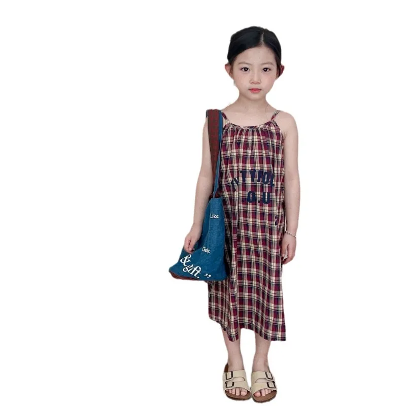 

Girl Summer Plaid Dress Cute Baby Cotton Sleeveles Suspender Princess Long Dresses 2 3 4 5 6 7 8 9 Years Kids Casual Clothes