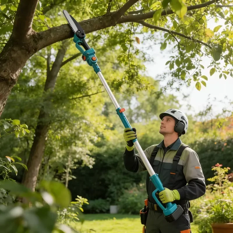 Sierra eléctrica para ramas altas con pértiga telescópica segmentada para poda de jardín al aire libre, motosierra telescópica a batería, sierra eléctrica de altura.