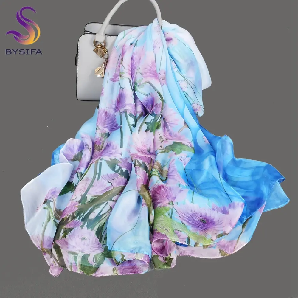 Fall Winter Purple Blue Women Daisy Silk Scarf Shawl Fashion Cape Brand Spring Summer Women Long Beach Shawls Scarves 180*140cm