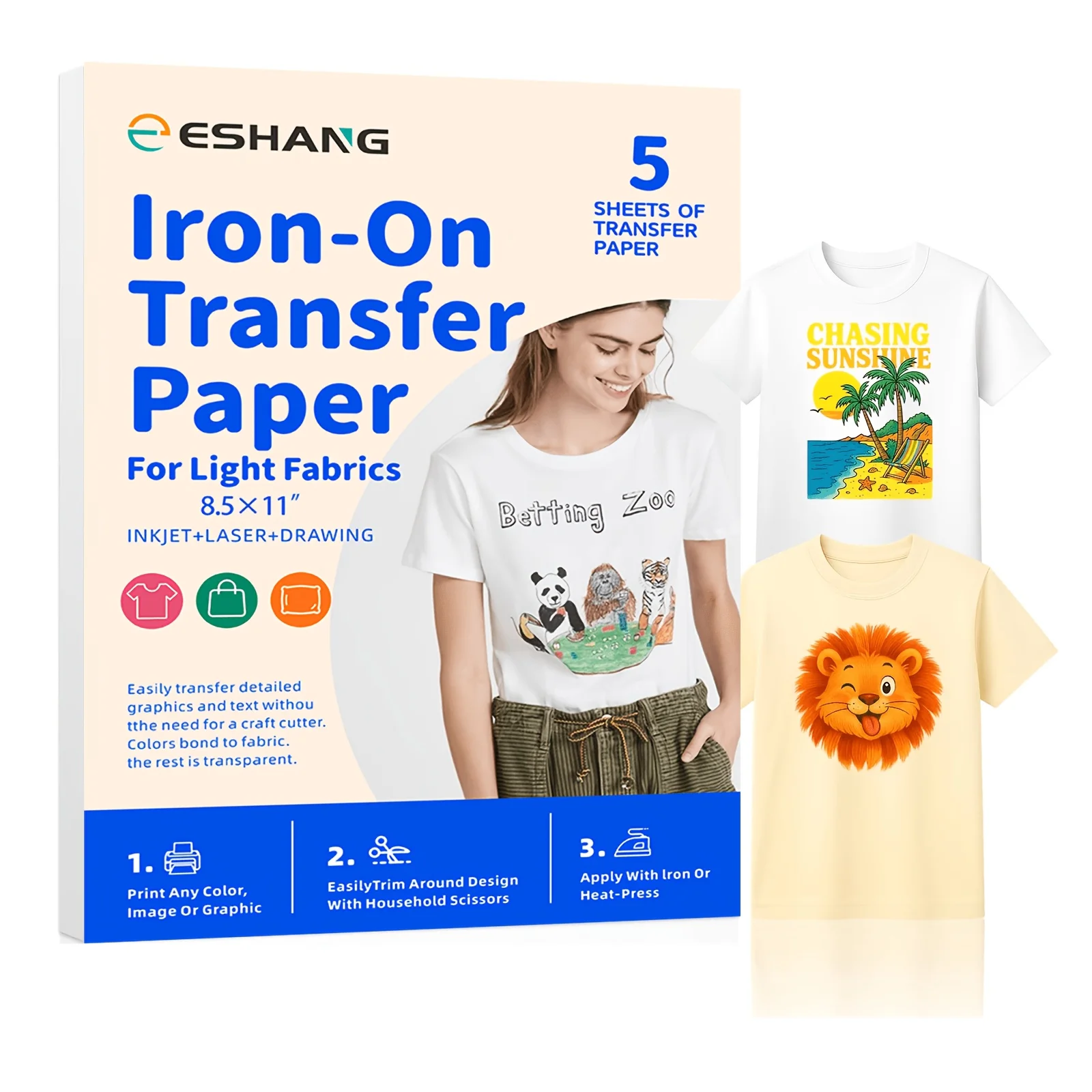 8.5x11 Inch Heat Transfer Paper for Light-Colored Fabrics Printable Iron-On Transfer Sheets Compatible with Inkjet & La