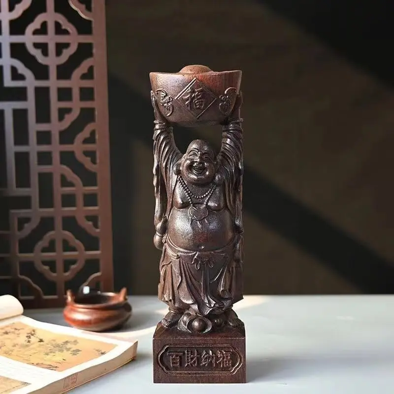 

Aquilarius Solid Wood Carved Maitreya Buddha Decorations Lucking Yuan Bao Living Room Home Redwood Craft Decoration Gifts