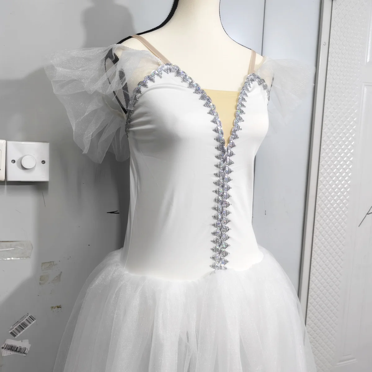 Abito da balletto lungo bianco per ragazze, principessa, ballerina, costume da ballo, festa di compleanno, vestito da tutu per balletto per ragazze, body da ginnastica