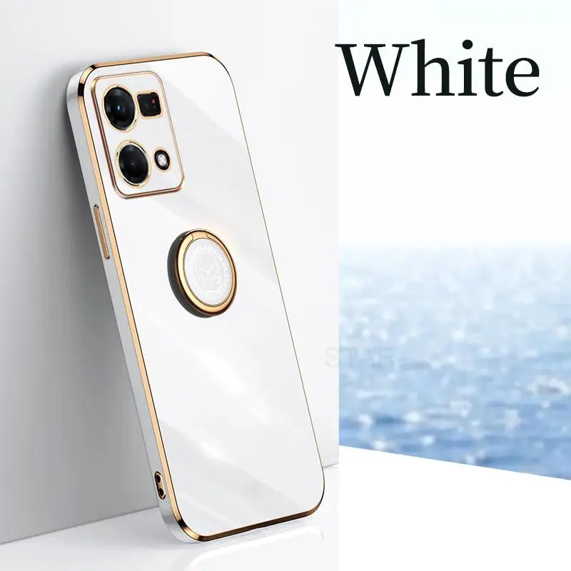 Reno7 Reno8 5 Lite Luxury Plating Ring Holder Case For Oppo Reno 7 8 6 5 Lite 9 Pro 4g 5g Silicone Stand Back Cover Reno5 5lite