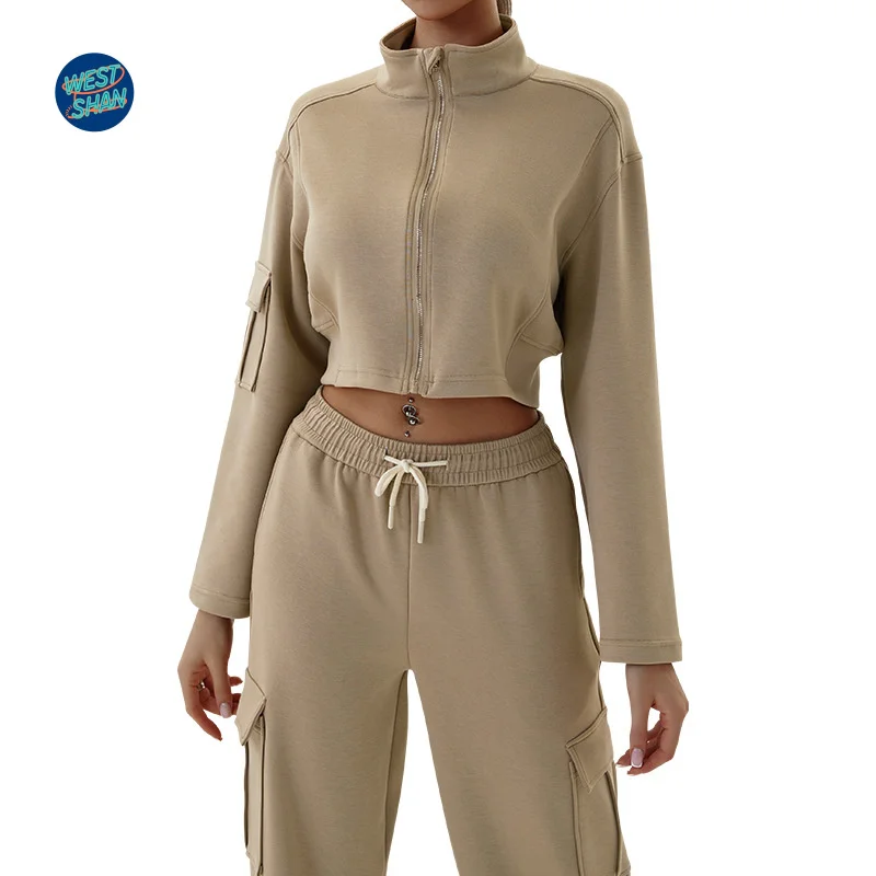 WESTSHAN EU US Size Top Quality Autumn Winter Women Workwear Casual Sports Suit Zipper Hoodie and Jogger Yoga Outfit Tracksuit