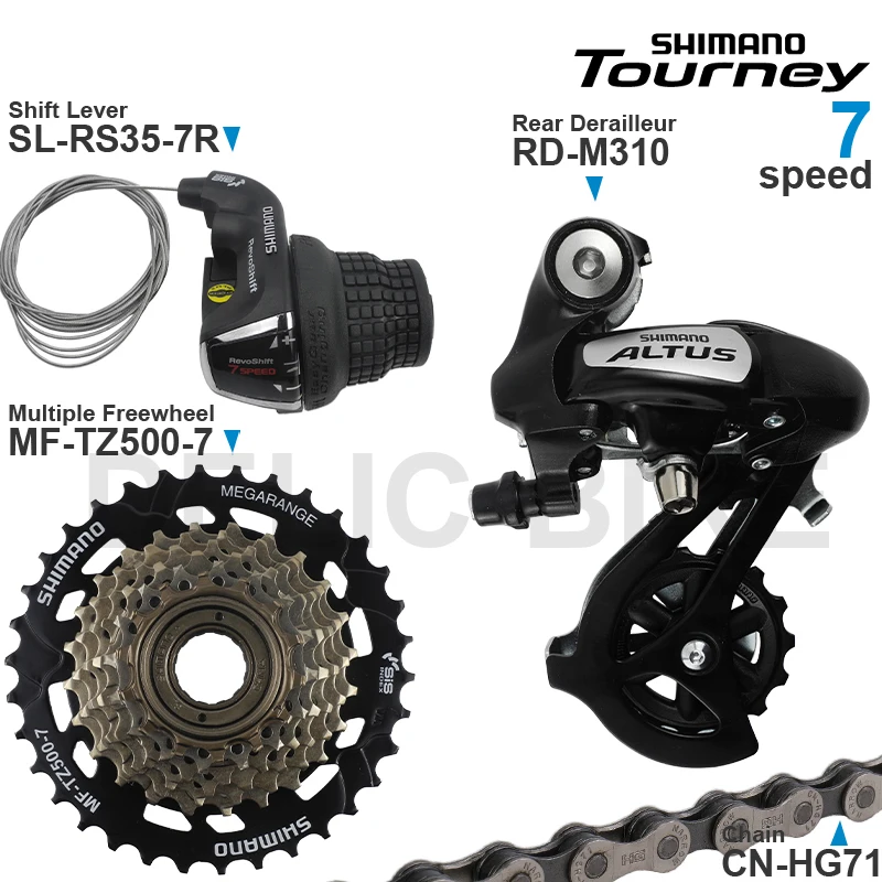 SHIMANO TOURNEY 3x6 3x7 Speed Groupset include SL-RS35 Shifters RD-M310 Rear Derailleur MF-TZ500 Cassette Sprocket CN-HG71 Chain