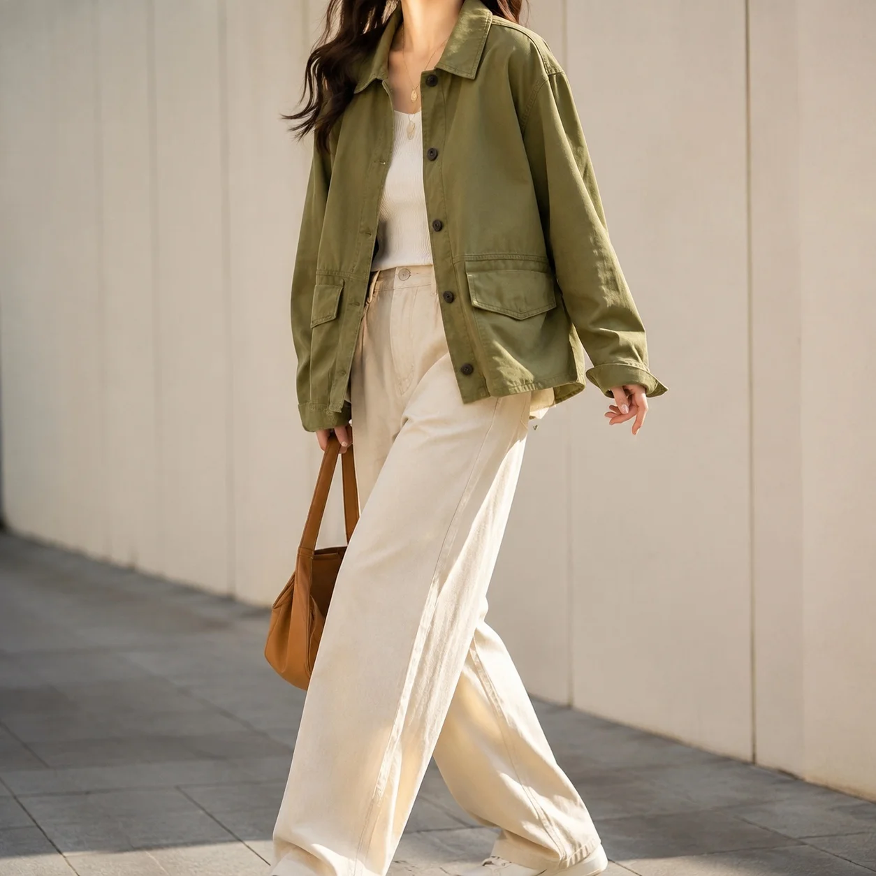 Loose Fit Long Sleeve Mid Long Length Coat with Turn Down Collar Japanese Korean Casual Workwear Washed Women Autumn Jacket