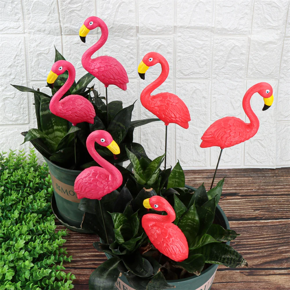 Mini Pink Red Small Plastic Flamingo Yard Decoration Bird Lawn Garden Stake Statue Figurines Ornament Flowerpot Planter