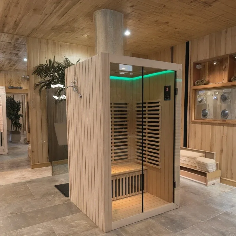 Factory Direct Mini Indoor Wooden Sauna 1-2 Person Home Far Infrared Sauna Room For Health Sauna With Colorful Light
