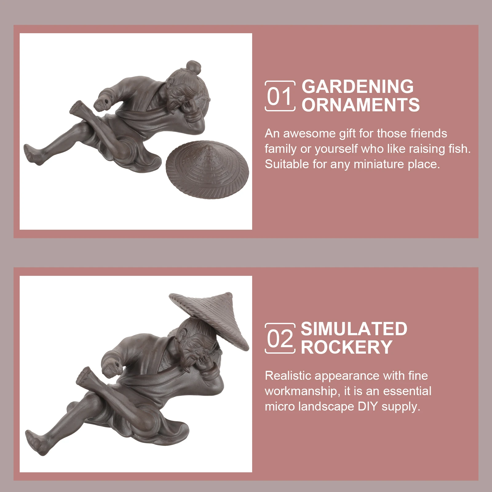 

Simulated Rockery Ornaments Ceramic Fisherman Figurines Mini Bonsai Decor Statue Durable Safe Material Fish Tank Micro