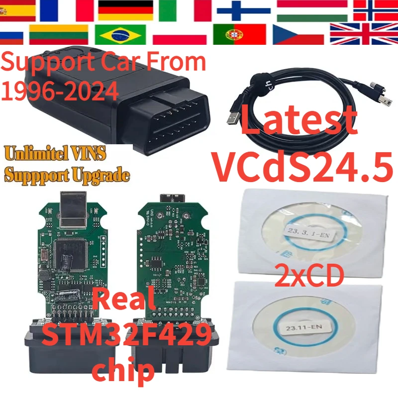 2024Latest V24.5.0 Real Hex OBD2 V2 STM32F429 ARM Unlimited VINs Update Online Forvag hex/v2 OBD2 Car Diagnostic Scanner tools