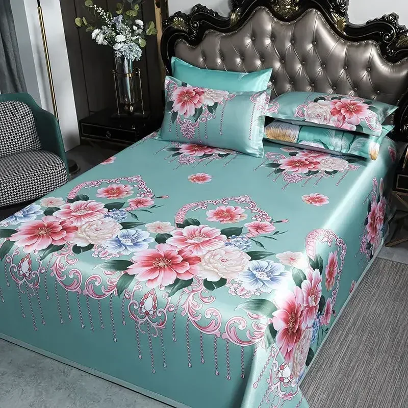 3 Pcs Luxury Linen Bed Sheet Home Bedding Decoration Machine Washable Smooth Bed Sheet Set Queen King Size with Pillowcases