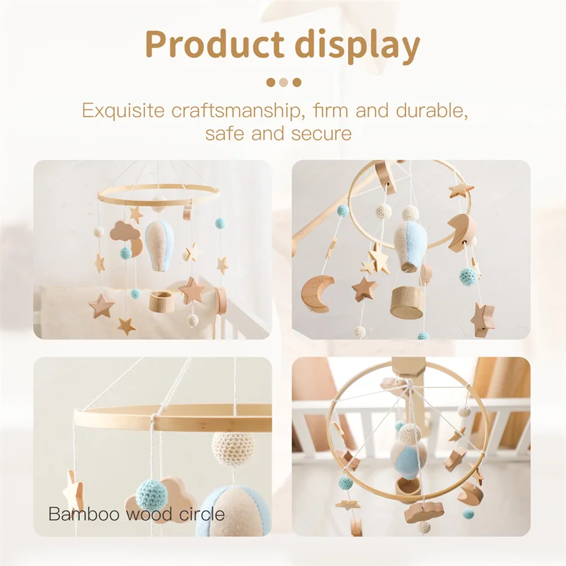 Baby Crib Mobile Wooden Bed Bell Rattle Toy Soft Felt Hot Air Balloon Wind Chime Pendant Newborn Comfort Bed Bell Toys Baby Gift