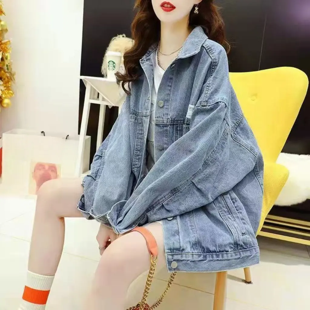 

Retro Hong Kong Style Denim Short Coat for Women Loose Fit Casual Streetwear Spring Autumn All-match Cool Jeans Jacket