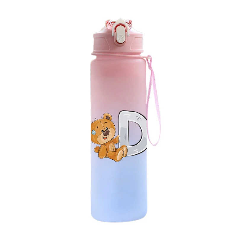 Cartoon Letter Printed Lovely A-Z 750ML Water Bottle Large Capacity Drinking Cup Portable Outdoor Sports Water Cup Children Gift