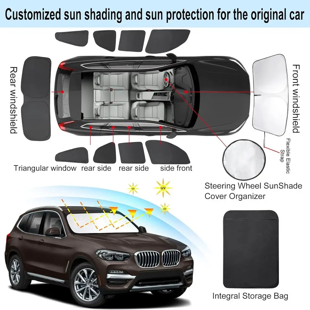 Custom Fit Foldable Sunshade for 2018-2024 X3, Full Set Privacy Protection, Keeps Car Cool