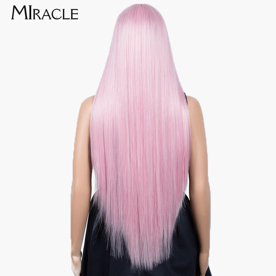 MIRACLE parrucca sintetica da 32 pollici con frangia parrucca lunga diritta per le donne parrucche Cosplay capelli lisci parrucca rosa bionda Ombre gialla