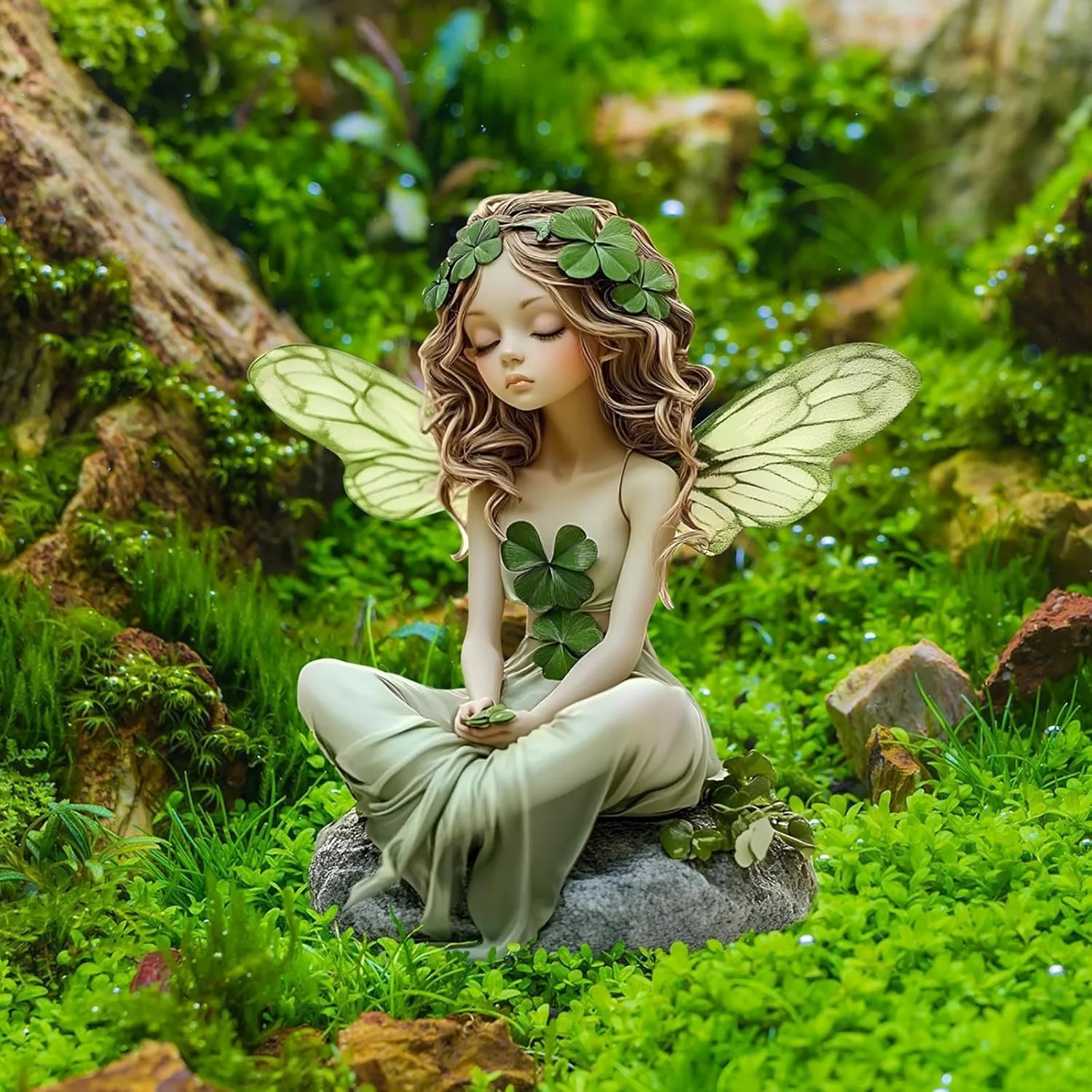 1PCS Three Leaf Clover Girl Outdoor Decoration Pile with Butterfly Wings Ideal Courtyard Decoration Garden Decoration Ornament