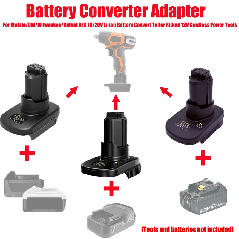 For Makita/Milwaukee/Ridgid AEG 18/20V Li-ion Batteries Battery Adapter Compatible with For Ridgid 12V Li-ion Battery Power Tool